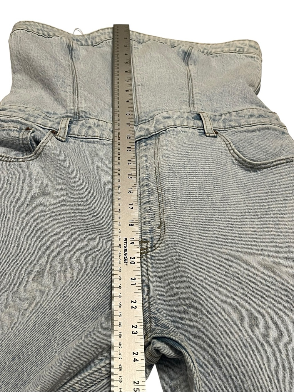 Abercrombie & Fitch Light Blue 90s Y2K Denim Jumpsuit Wide Leg Large Petite Fit - Picture 6 of 12